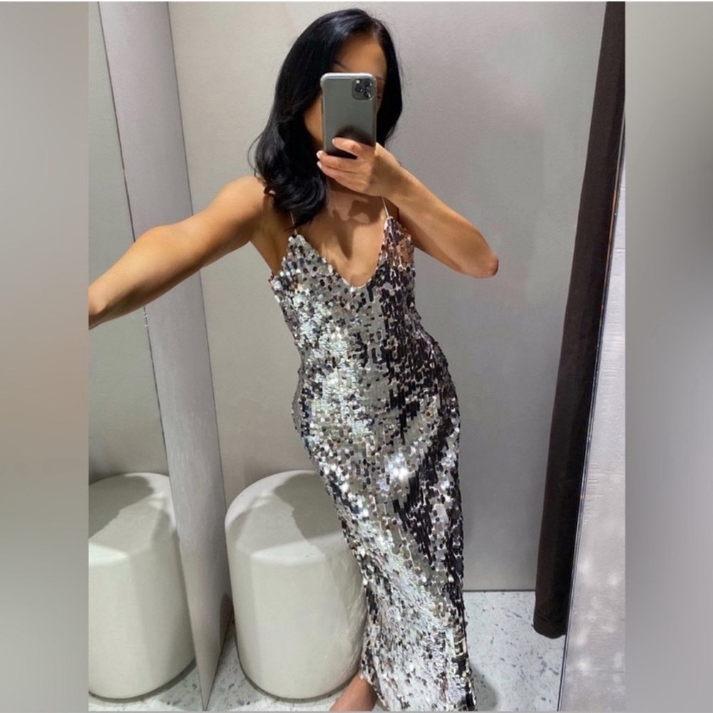 ZARA STRAPPY SEQUIN DRESS - Picture 6 of 16